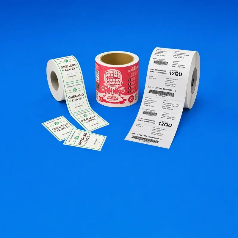 Custom labels and stickers on blue
