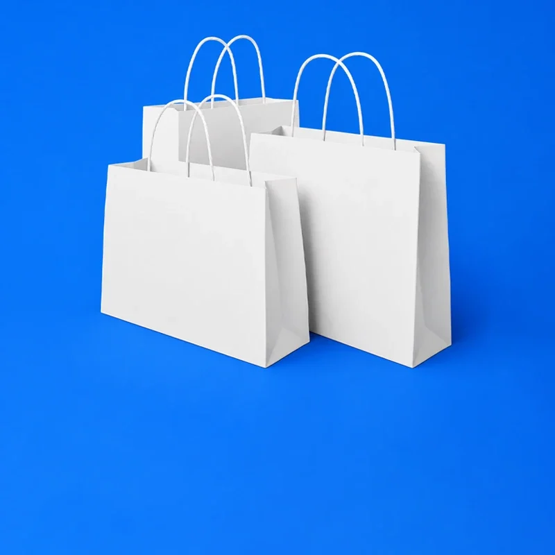 Custom paper bags on blue