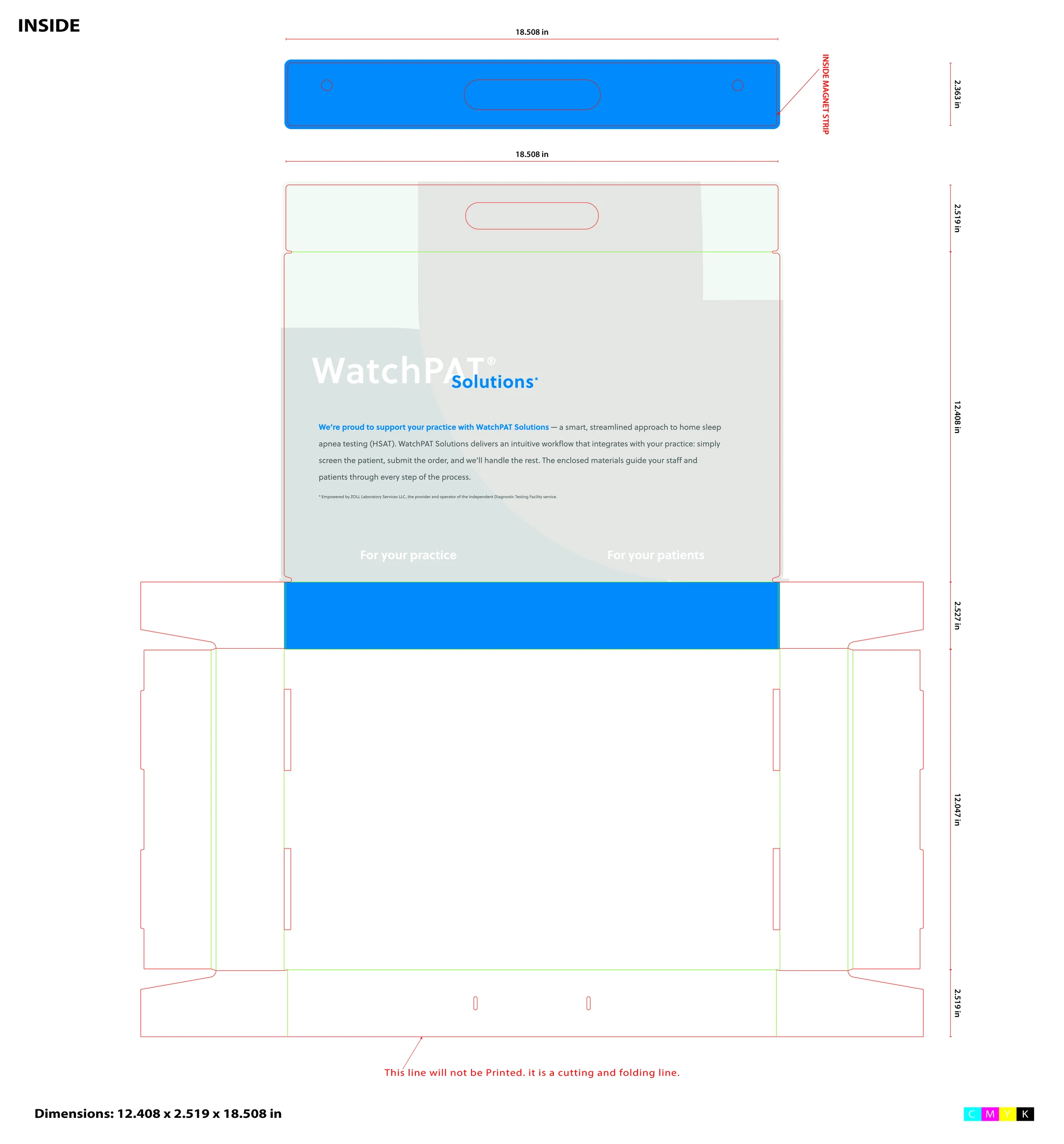 WatchPAT Solutions toolkit box dieline, inside print with magnet strip