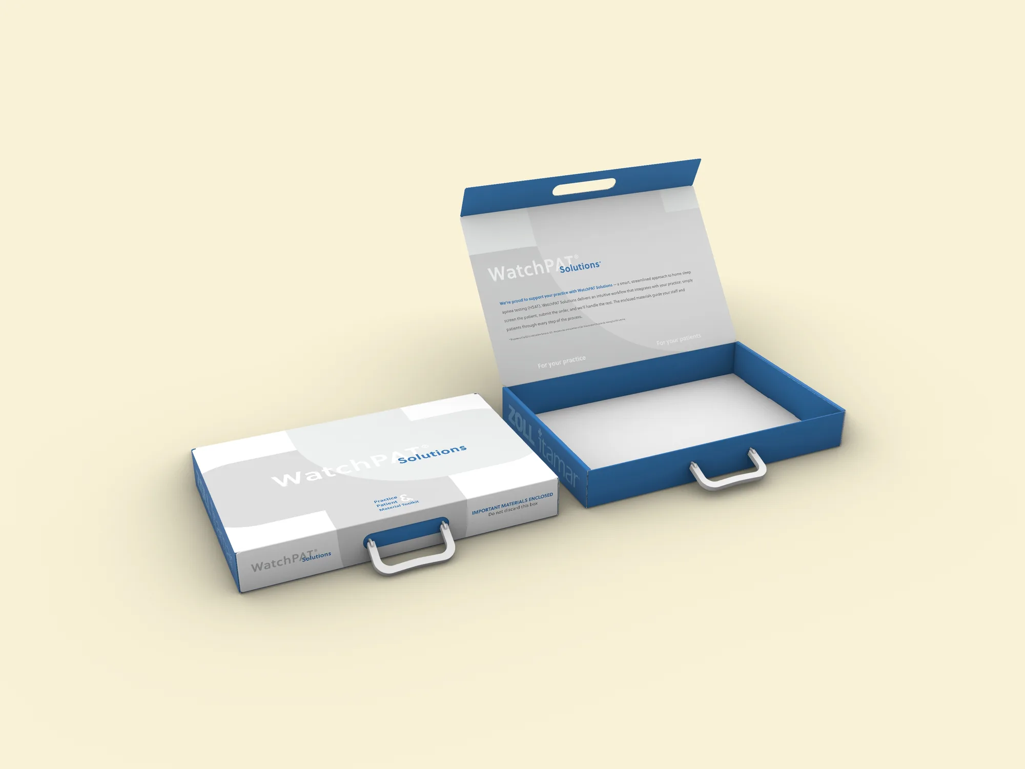 Two WatchPAT Solutions toolkit boxes, one closed and one open